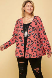 Plus Size Animal Printed Open Front Cropped Cardigan - Fashionmj