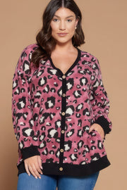 Plus Size Cozy Animal Mir Print With Brush Button Up Cardigan - Fashionmj