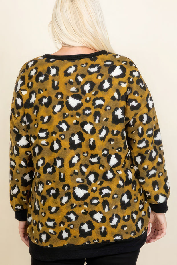 Plus Size Cozy Animal Mir Print With Brush Button Up Cardigan - Fashionmj