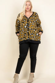 Plus Size Cozy Animal Mir Print With Brush Button Up Cardigan - Fashionmj