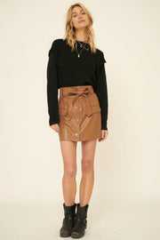 A Faux Leather Mini Skirt - Fashionmj