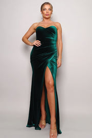 Strapless Sweetheart Maxi Velvet Dress - Fashionmj