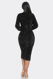 Midi 2 Way Zip Up Sequin Contrast Dress - Fashionmj