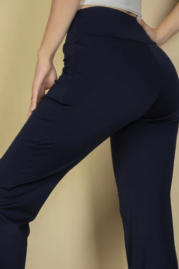 High Waisted Front Pocket Flare Pants - Fashionmj