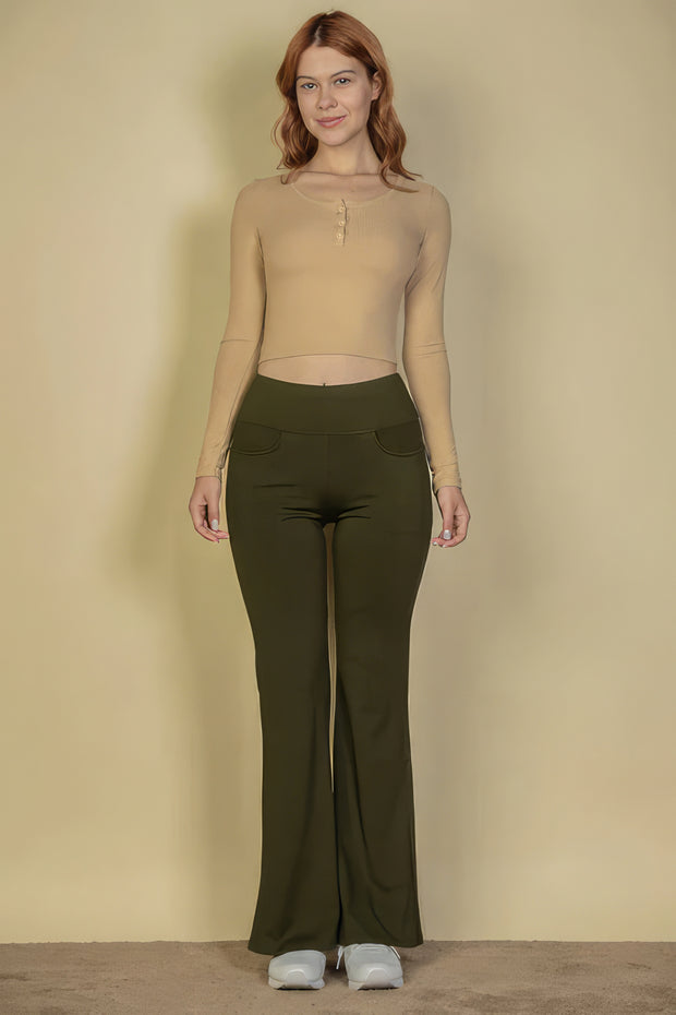 High Waisted Front Pocket Flare Pants - Fashionmj