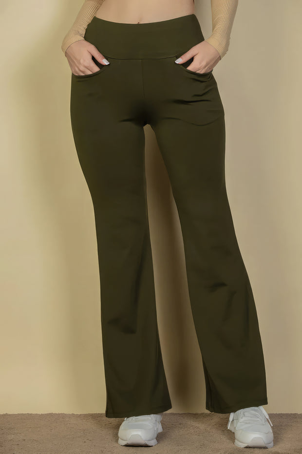 High Waisted Front Pocket Flare Pants - Fashionmj