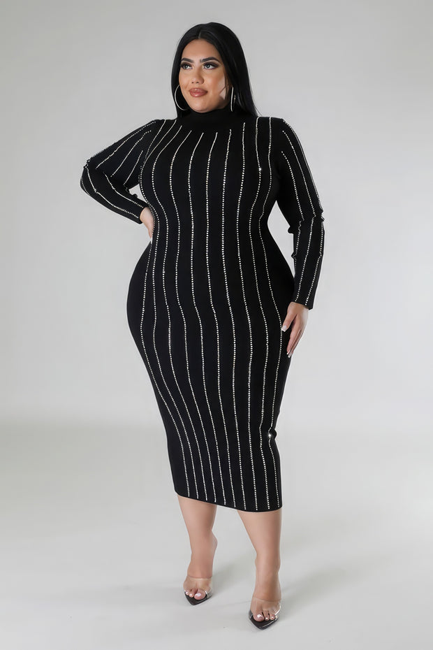 Turtle Neck Stretch Dress - Fashionmj