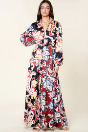 Color Block Printed V Neck Dress - Fashionmj