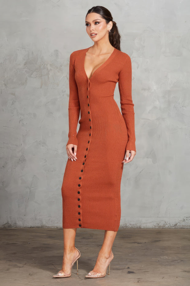 Ribbed Midi Dress - Fashionmj