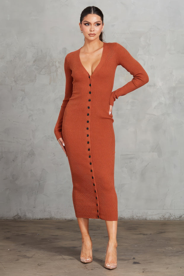 Ribbed Midi Dress - Fashionmj