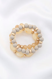 Semi Precious Stone Wood Bead Bracelet Set - Fashionmj