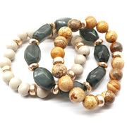 Semi Precious Stone Wood Bead Bracelet Set - Fashionmj