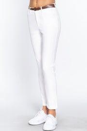 Cotton-span Twill Belted Long Pants - Fashionmj