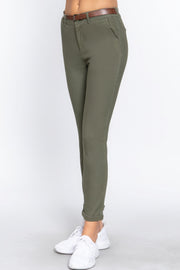 Cotton-span Twill Belted Long Pants - Fashionmj