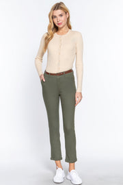 Cotton-span Twill Belted Long Pants - Fashionmj