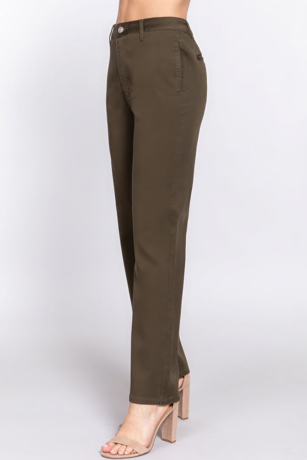 Straight Fit Twill Long Pants - Fashionmj