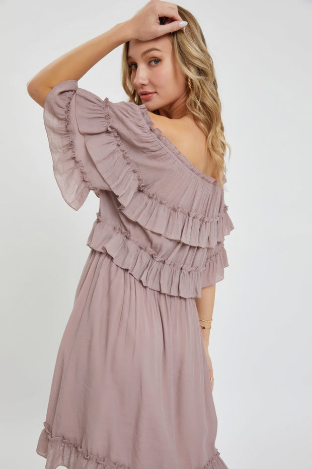 Off Shoulder Ruffle Dress - Fashionmj