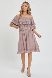 Off Shoulder Ruffle Dress - Fashionmj