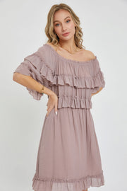 Off Shoulder Ruffle Dress - Fashionmj