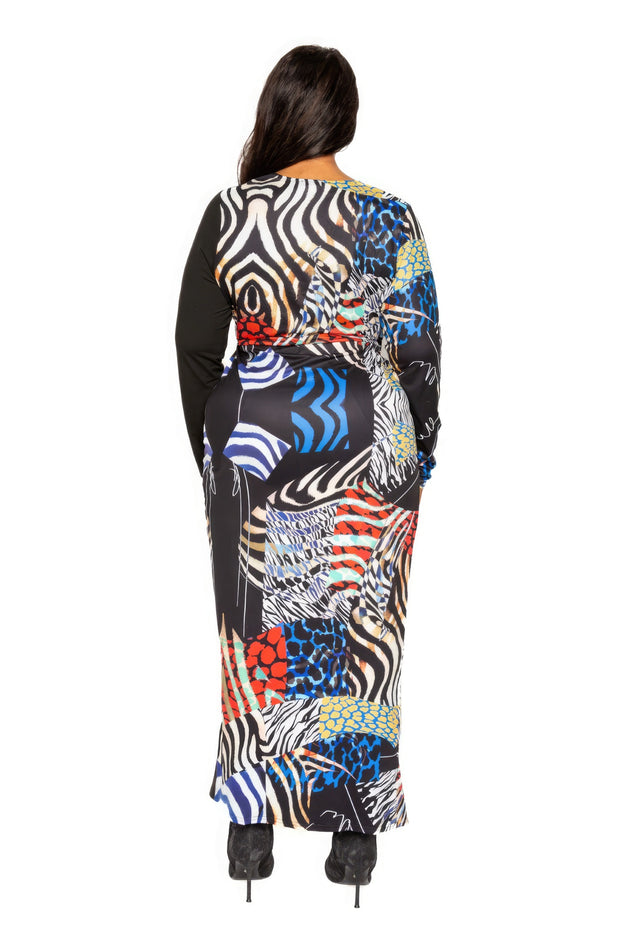 Animal Print Splice Dress With High-low Hem - Fashionmj