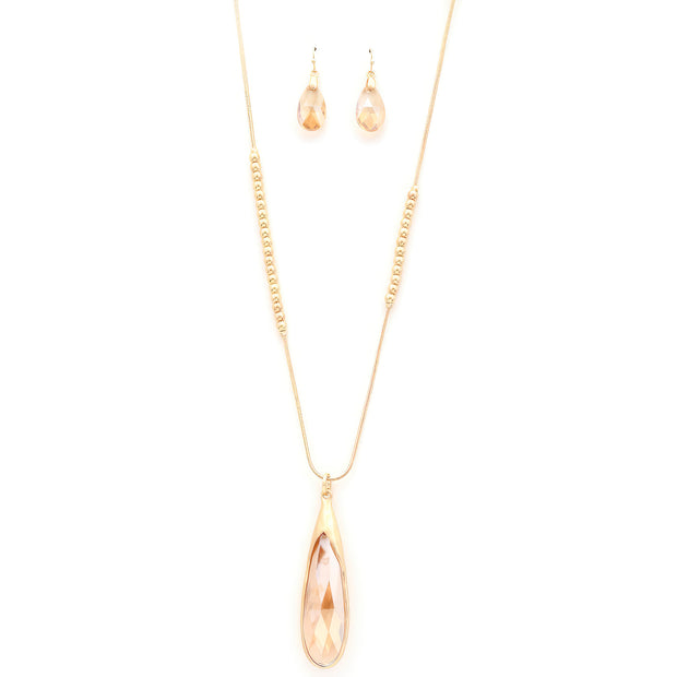 Long Teardrop Pendant Beaded Necklace - Fashionmj