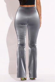 Velvet Pu Flared Pants - Fashionmj