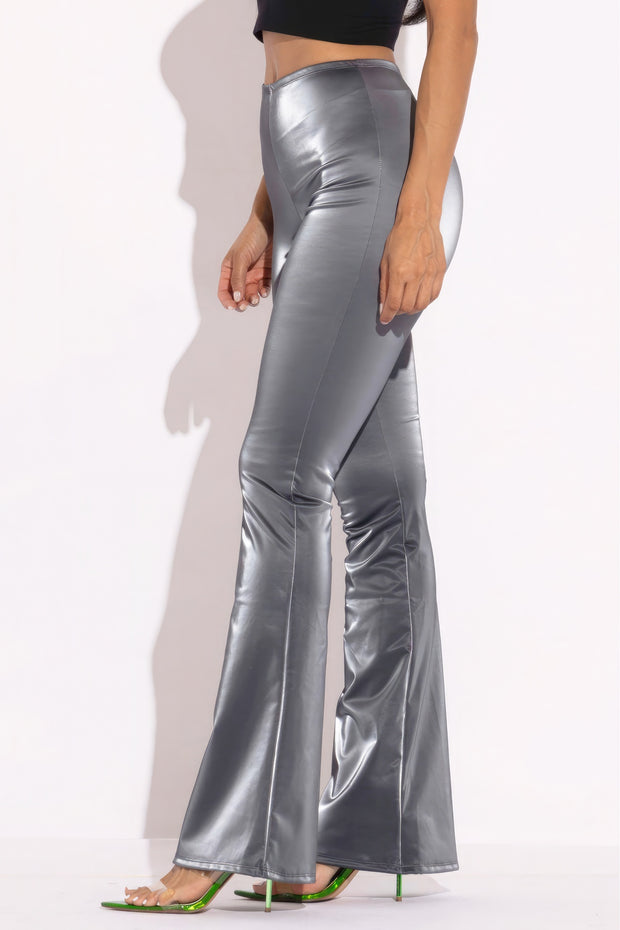 Velvet Pu Flared Pants - Fashionmj