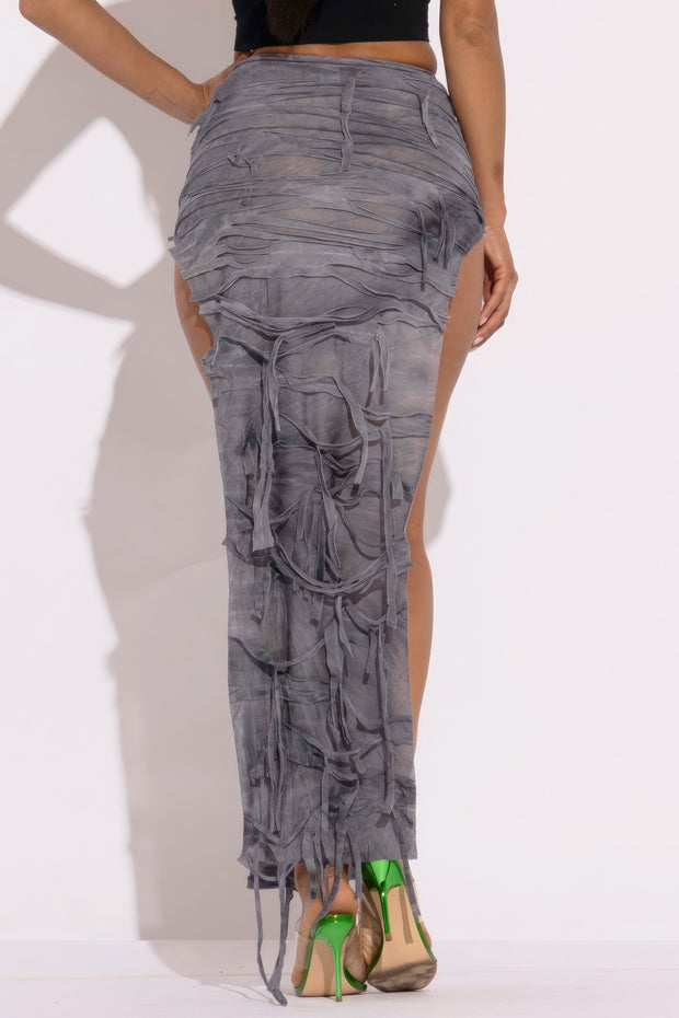 Distressed Thigh Slit Maxi Skirt - Fashionmj