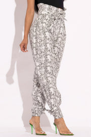 Snake Skin Printed Paper Bag Style Cargo Pants - Fashionmj