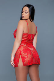 1 Pc Mini-length Chemise With Floral Lace Design - Fashionmj