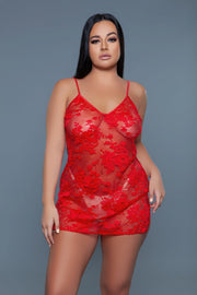 1 Pc Mini-length Chemise With Floral Lace Design - Fashionmj