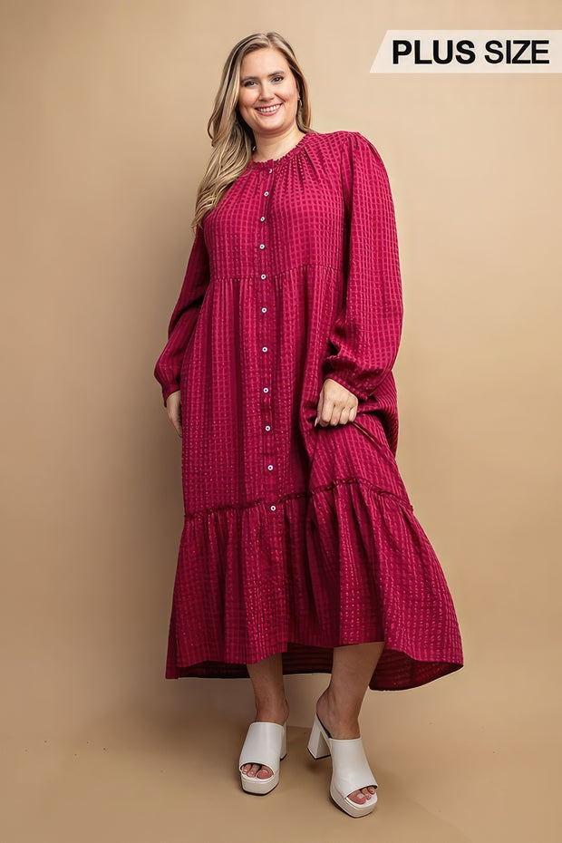 Plaid Button Down Hi - Low Hem Maxi Dress - Fashionmj