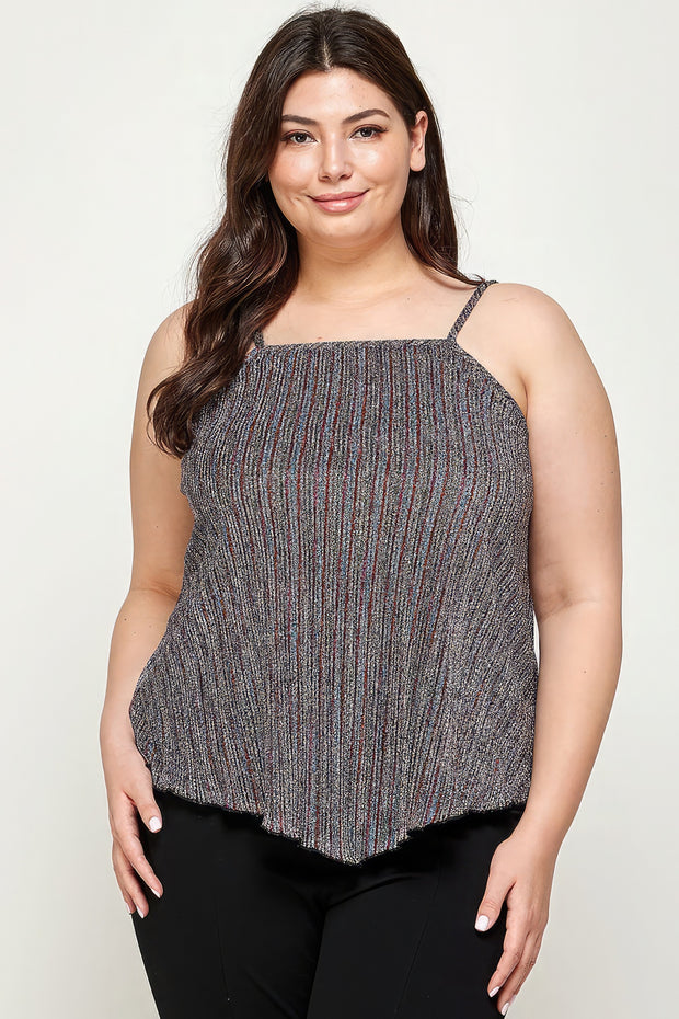 Metallic Stripe Handkerchief Plus Size Top - Fashionmj