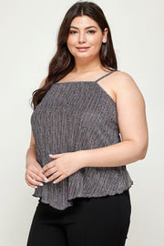 Metallic Stripe Handkerchief Plus Size Top - Fashionmj