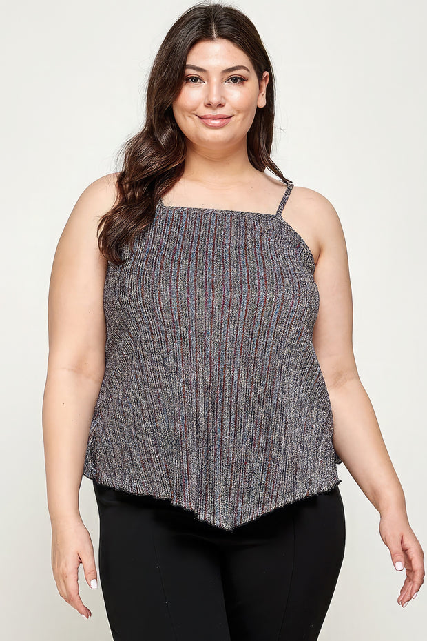 Metallic Stripe Handkerchief Plus Size Top - Fashionmj