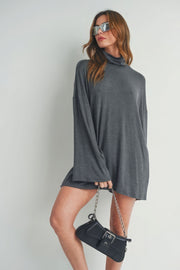 Bell Sleeve Turtle Neck Dress - Fashionmj