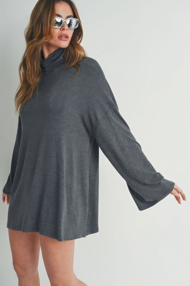 Bell Sleeve Turtle Neck Dress - Fashionmj