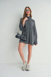 Bell Sleeve Turtle Neck Dress - Fashionmj