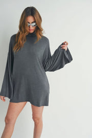 Bell Sleeve Turtle Neck Dress - Fashionmj