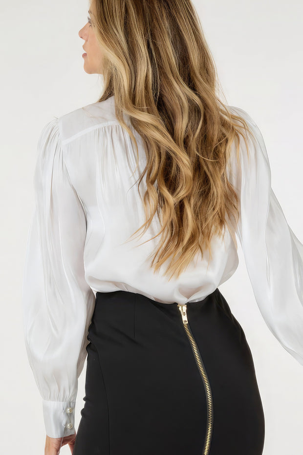 Insert Lace Trim Long Sleeve Blouse - Fashionmj