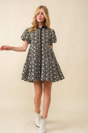 Jacquard Floral Baby Doll Dress - Fashionmj