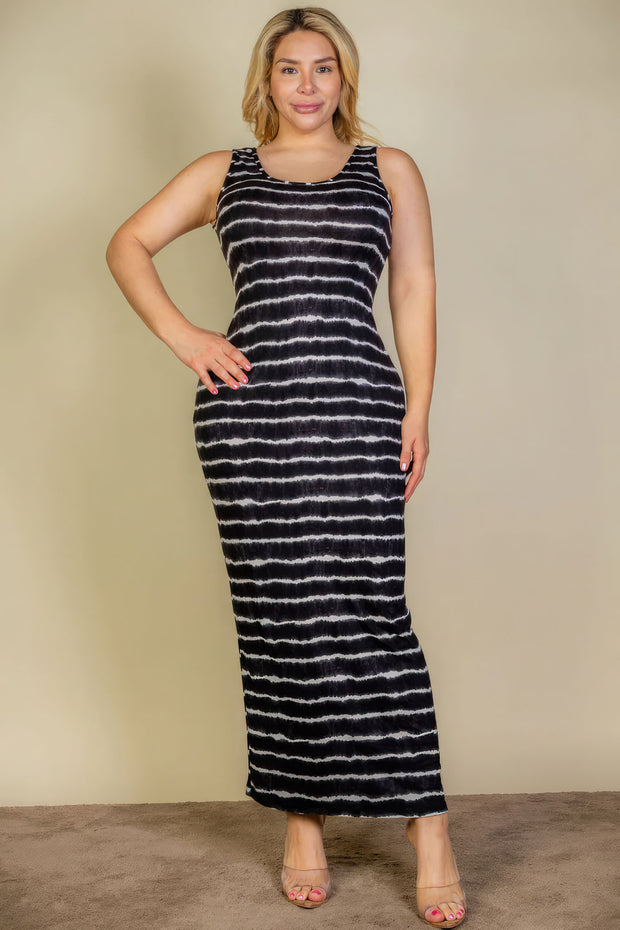 Plus Size Tie Dye Printed Tank Bodycon Maxi Dress - Fashionmj