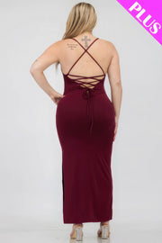 Plus Size Crisscross Back Split Thigh Maxi Dress - Fashionmj