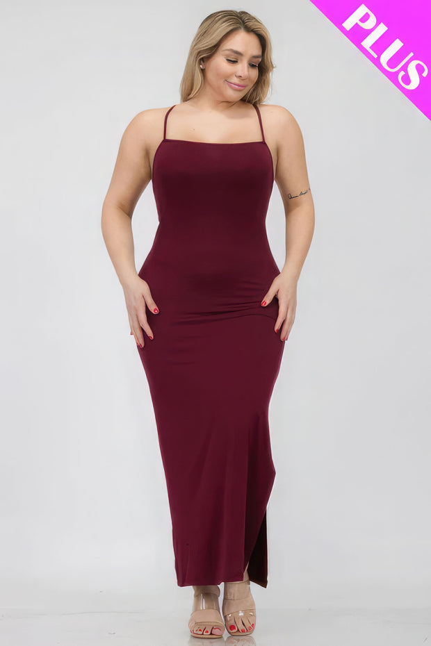 Plus Size Crisscross Back Split Thigh Maxi Dress - Fashionmj