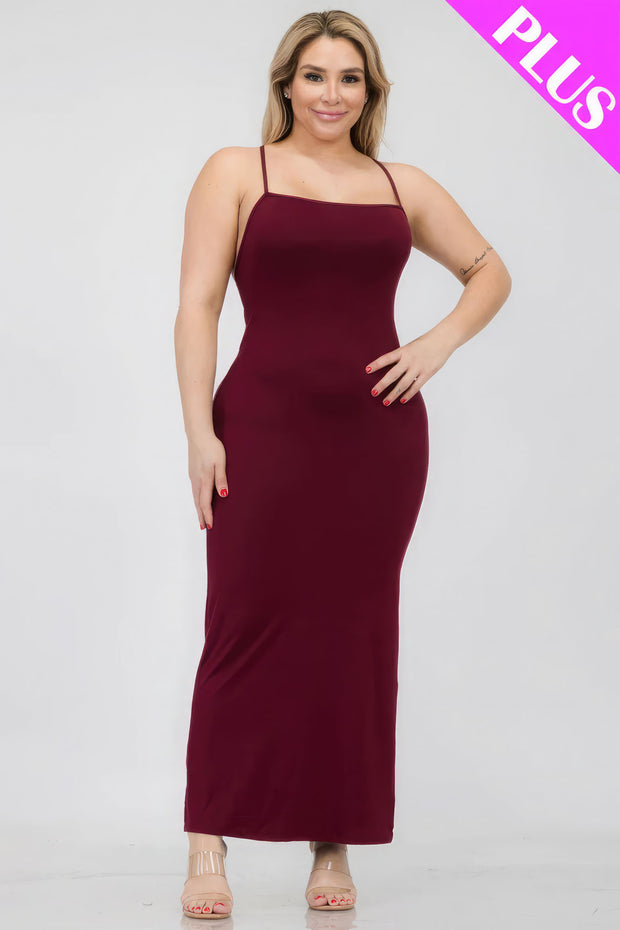 Plus Size Crisscross Back Split Thigh Maxi Dress - Fashionmj