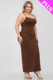 Plus Size Crisscross Back Split Thigh Maxi Dress - Fashionmj