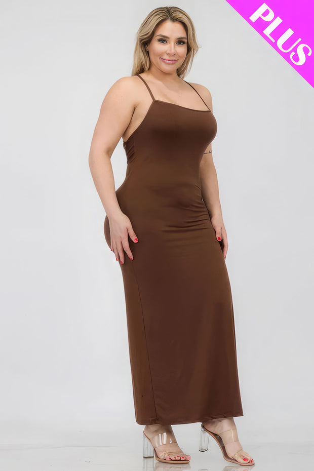 Plus Size Crisscross Back Split Thigh Maxi Dress - Fashionmj