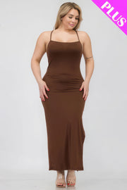 Plus Size Crisscross Back Split Thigh Maxi Dress - Fashionmj