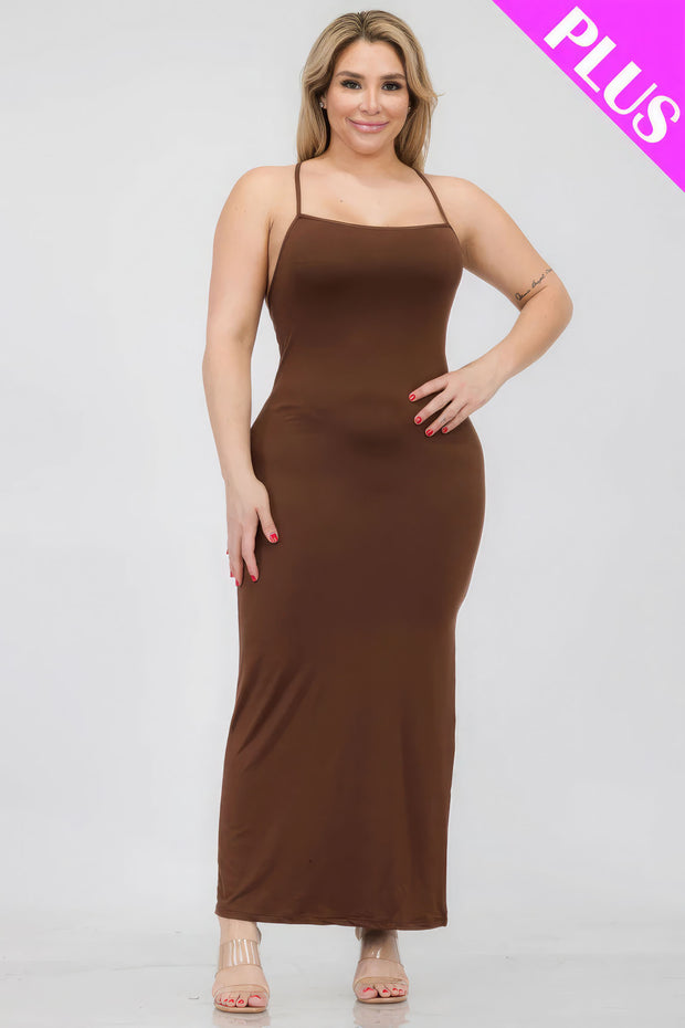 Plus Size Crisscross Back Split Thigh Maxi Dress - Fashionmj