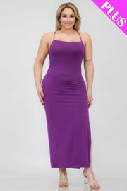 Plus Size Crisscross Back Split Thigh Maxi Dress - Fashionmj